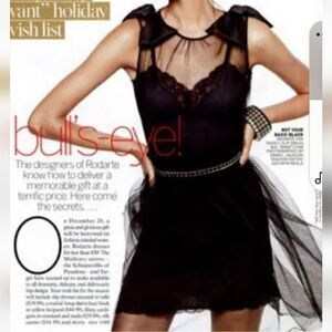 Rodarte Chic Black Lace bow tie shoulders sheer mini Dress sz M whimsigoth